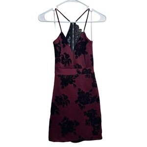 Love Culture Size S Wine Black Floral Lace Trim Bodycon Dress